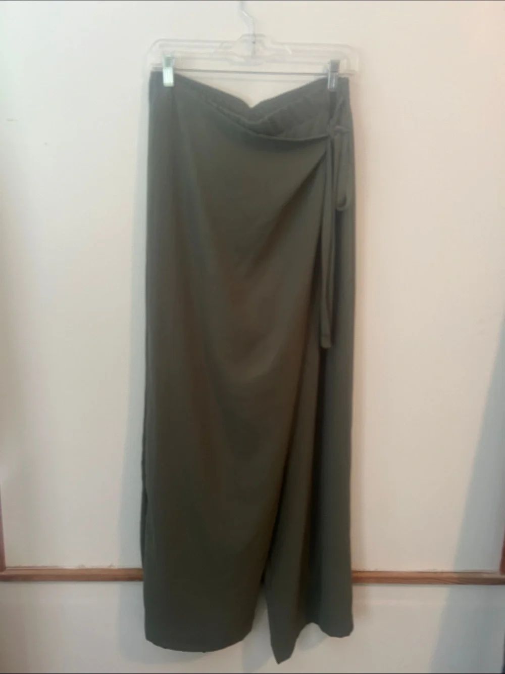Zara Olive Wrap Wide-Leg Maxi Pant/ Skirt with side tie